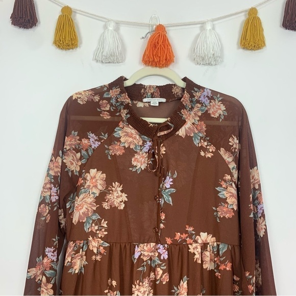 American Eagle Drop Waist Mini Dress Brown Floral Print Size Small - Picture 3 of 10